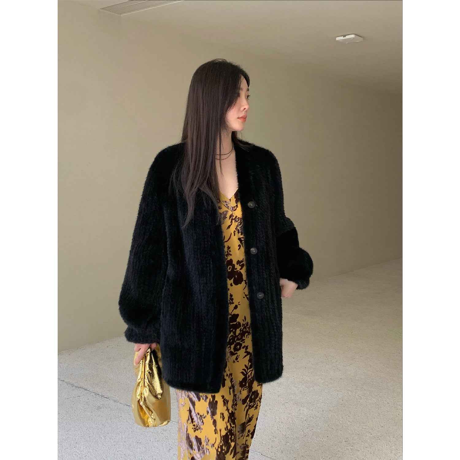 "Moon Serenade" High - luxury imported velvet mink woven fur coat mid - length mink coat (handmade) - variant_title