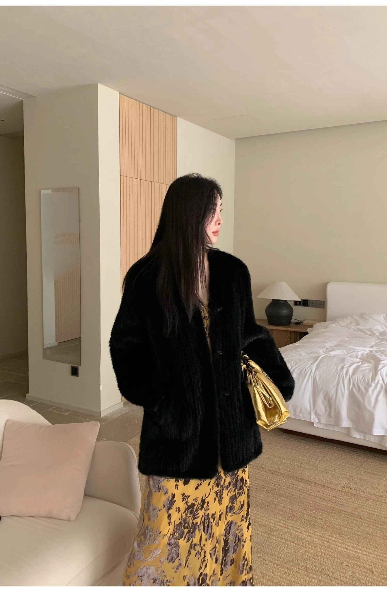 "Moon Serenade" High - luxury imported velvet mink woven fur coat mid - length mink coat (handmade) - variant_title
