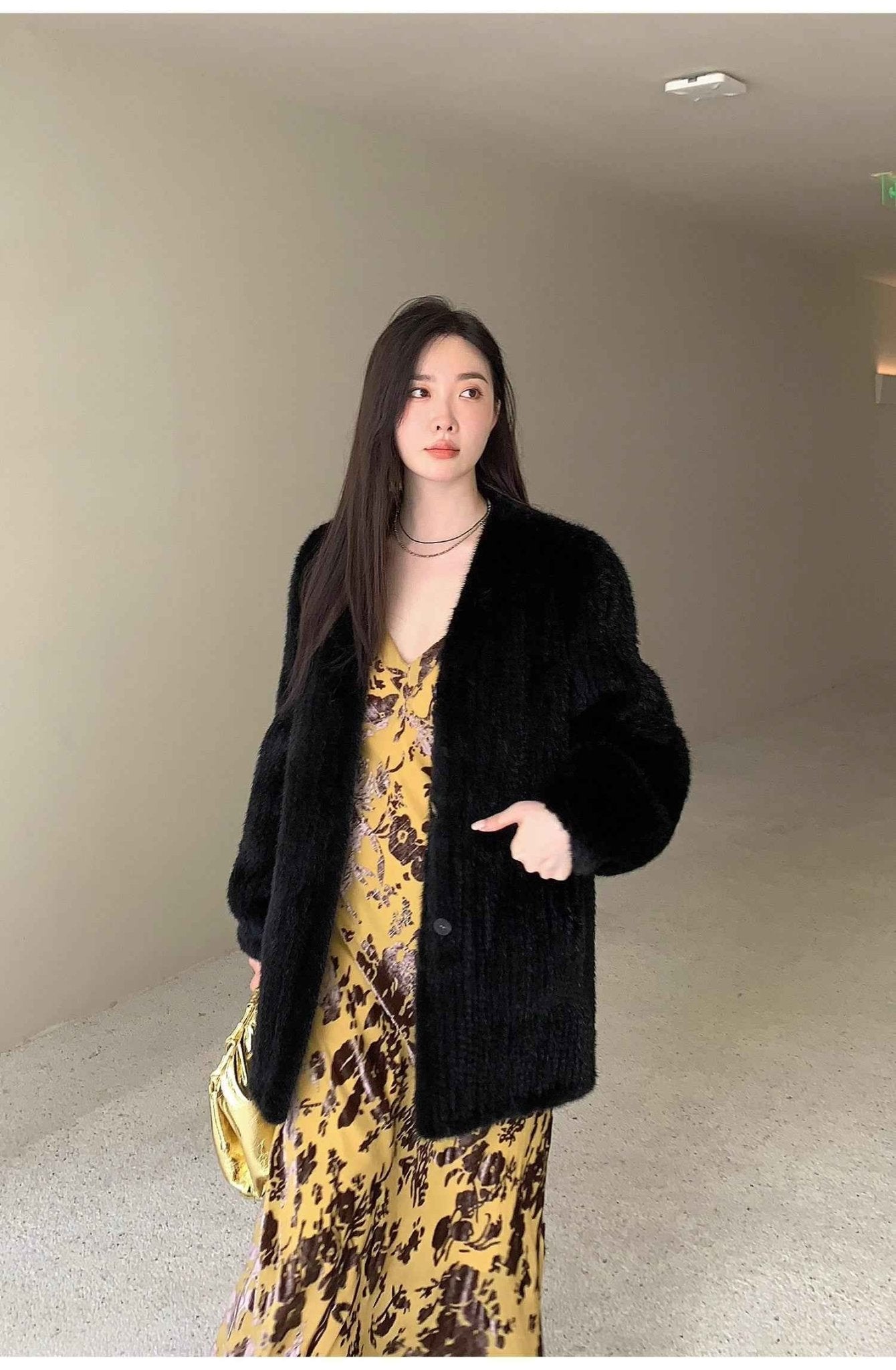 "Moon Serenade" High - luxury imported velvet mink woven fur coat mid - length mink coat (handmade) - variant_title