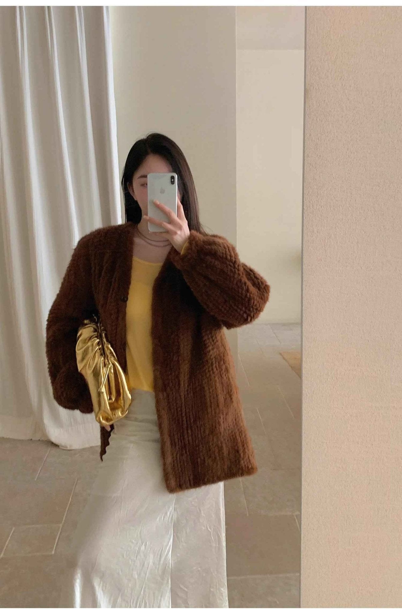 "Moon Serenade" High - luxury imported velvet mink woven fur coat mid - length mink coat (handmade) - variant_title
