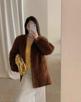 "Moon Serenade" High - luxury imported velvet mink woven fur coat mid - length mink coat (handmade) - variant_title