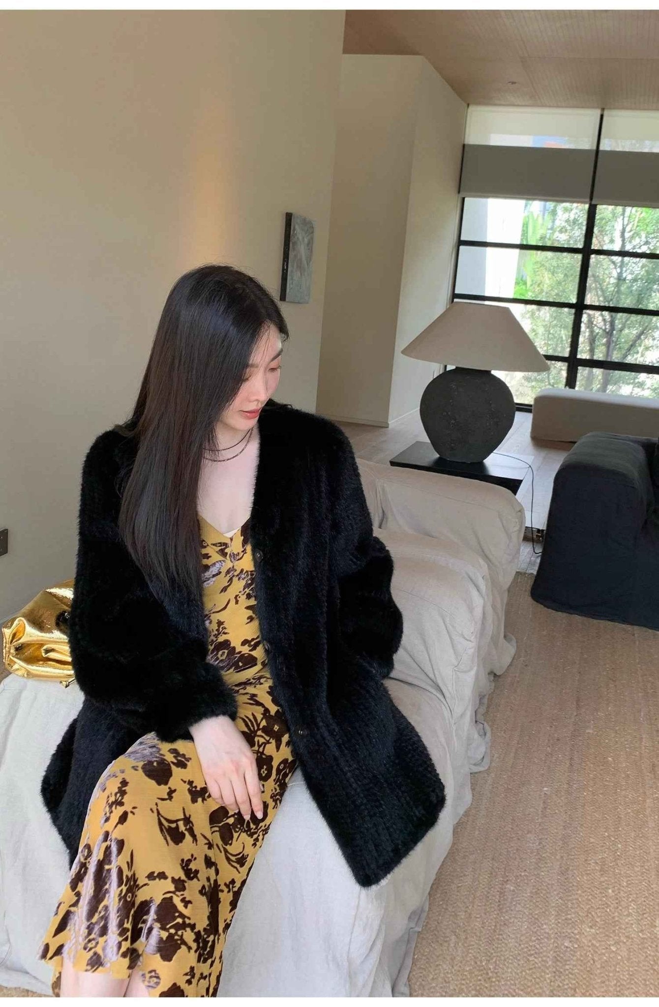 "Moon Serenade" High - luxury imported velvet mink woven fur coat mid - length mink coat (handmade) - variant_title