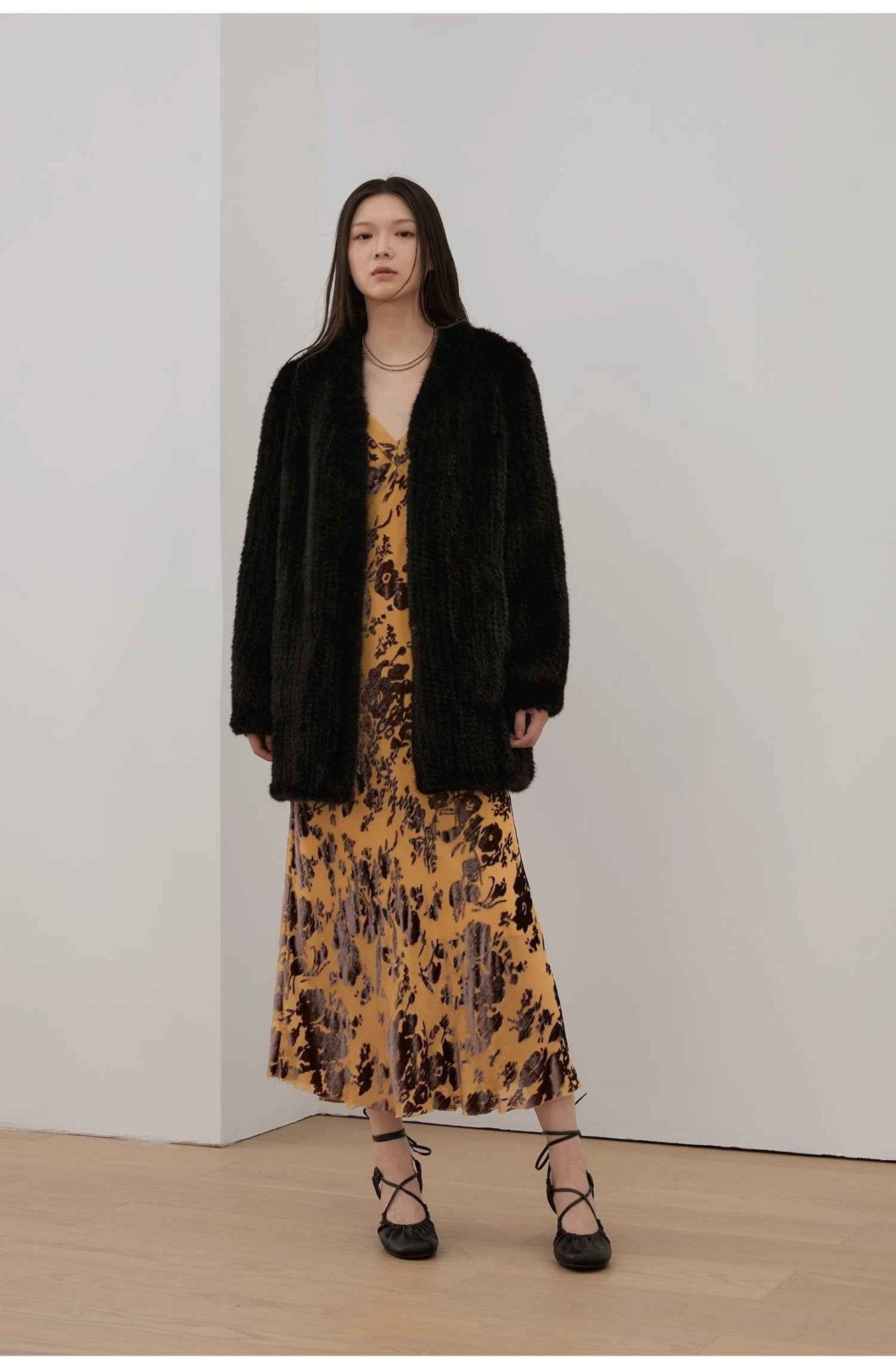 "Moon Serenade" High - luxury imported velvet mink woven fur coat mid - length mink coat (handmade) - variant_title