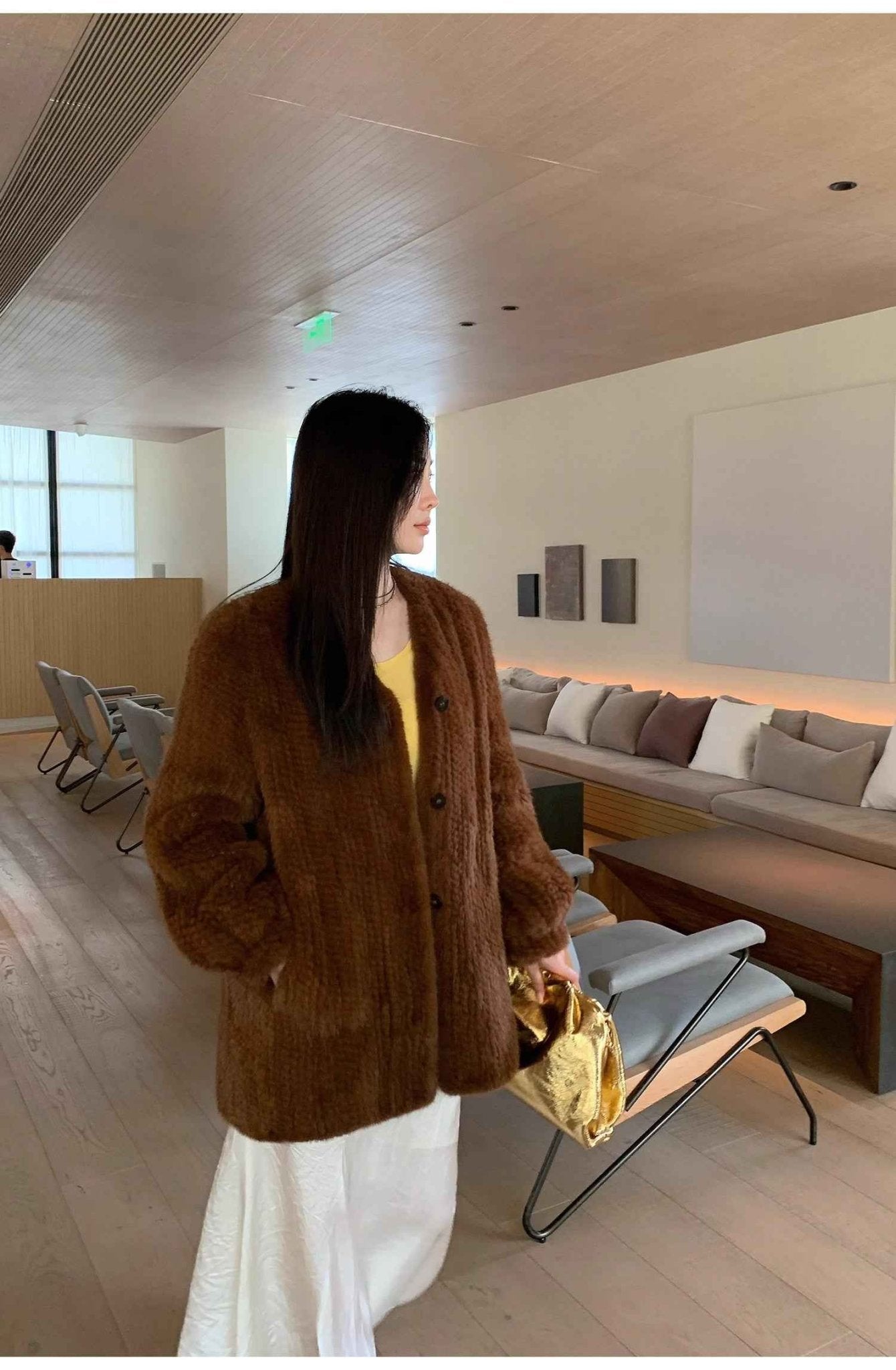 "Moon Serenade" High - luxury imported velvet mink woven fur coat mid - length mink coat (handmade) - variant_title