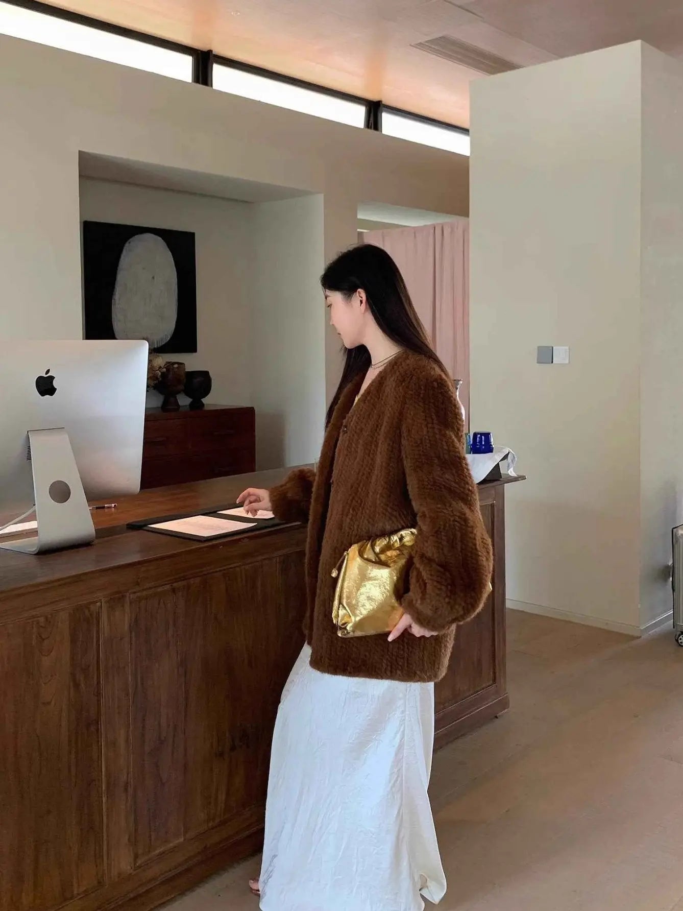 Moon Serenade Honey Color mink coat side styling
