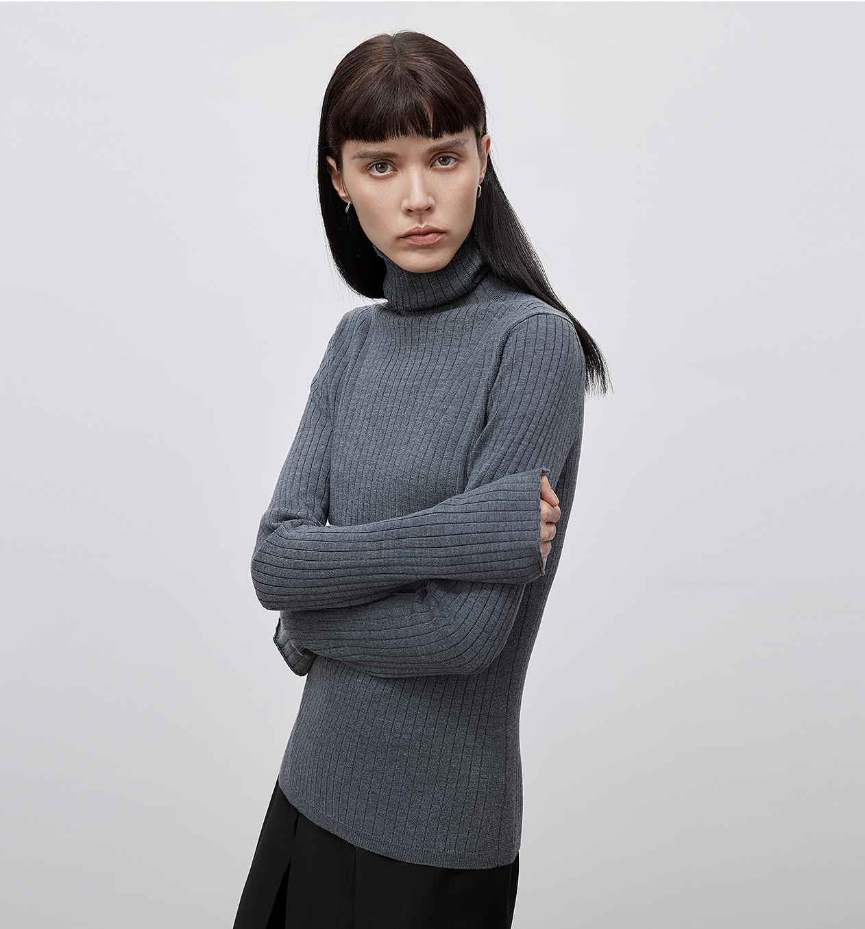 "Moonlight Essence" Machine Washable 48S Wool Pile Collar Bottoming Shirt Slim Fit Inner Knitted Sweater for Women - variant_title