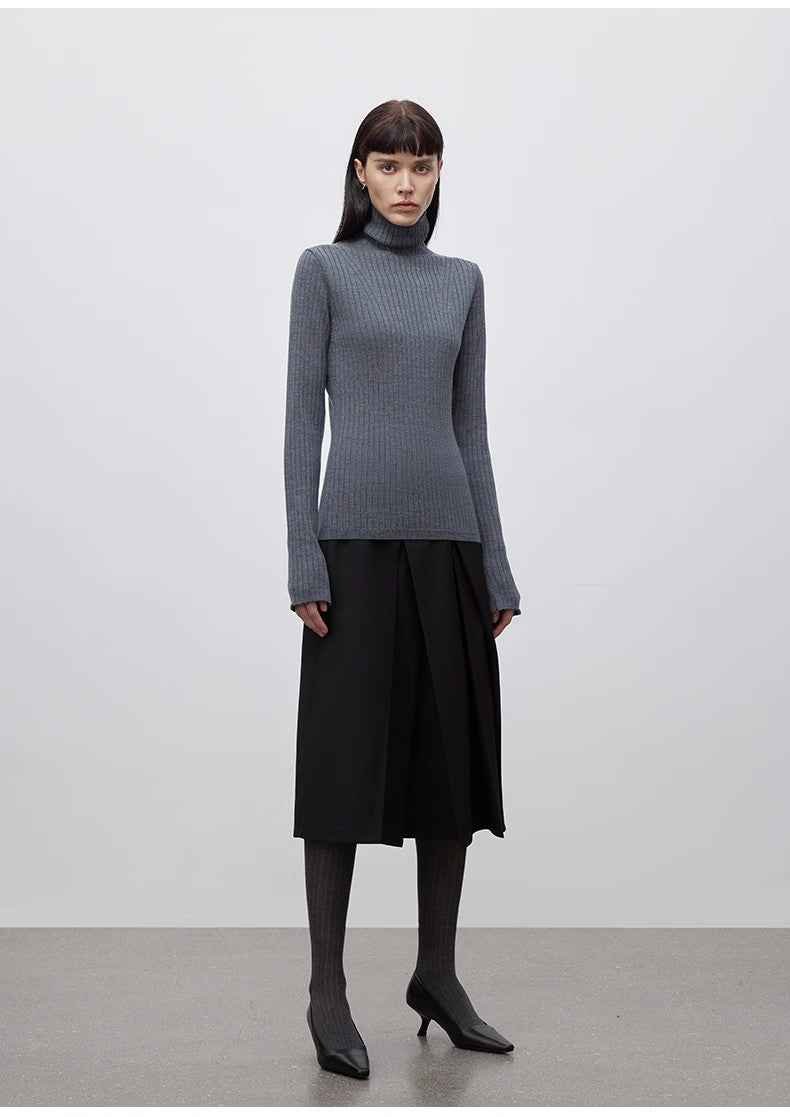 "Moonlight Essence" Machine Washable 48S Wool Pile Collar Bottoming Shirt Slim Fit Inner Knitted Sweater for Women - variant_title
