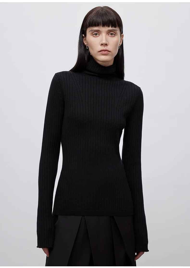 "Moonlight Essence" Machine Washable 48S Wool Pile Collar Bottoming Shirt Slim Fit Inner Knitted Sweater for Women - variant_title