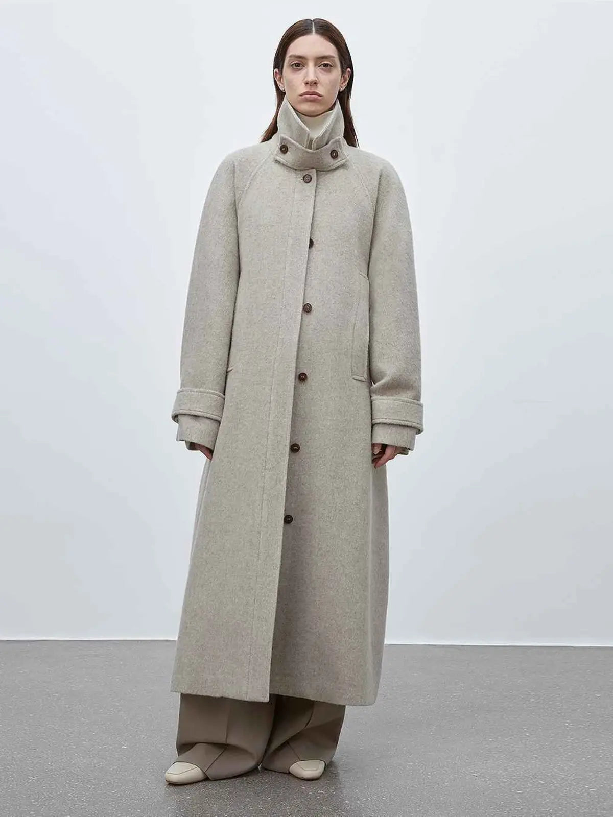 Moonlit Veil raglan sleeve double-layer collar wool coat product image 02