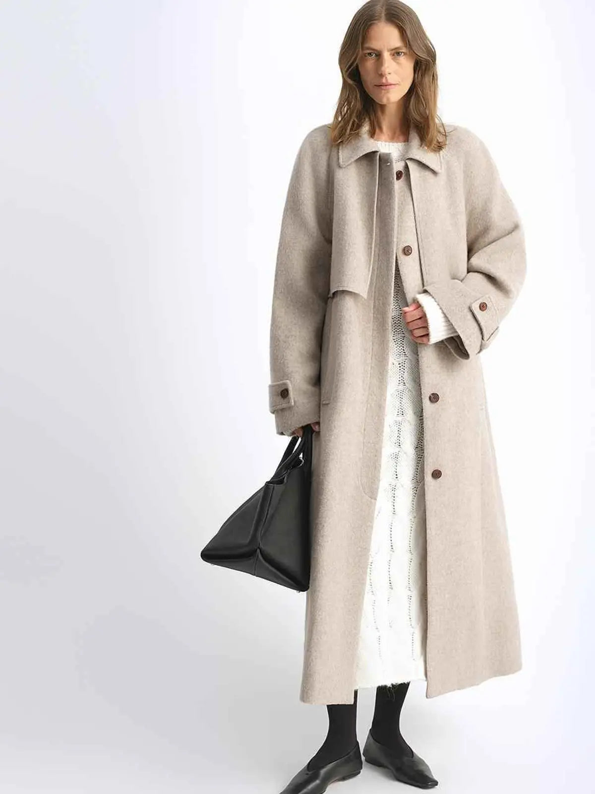 Moonlit Veil raglan sleeve double-layer collar wool coat product image 03