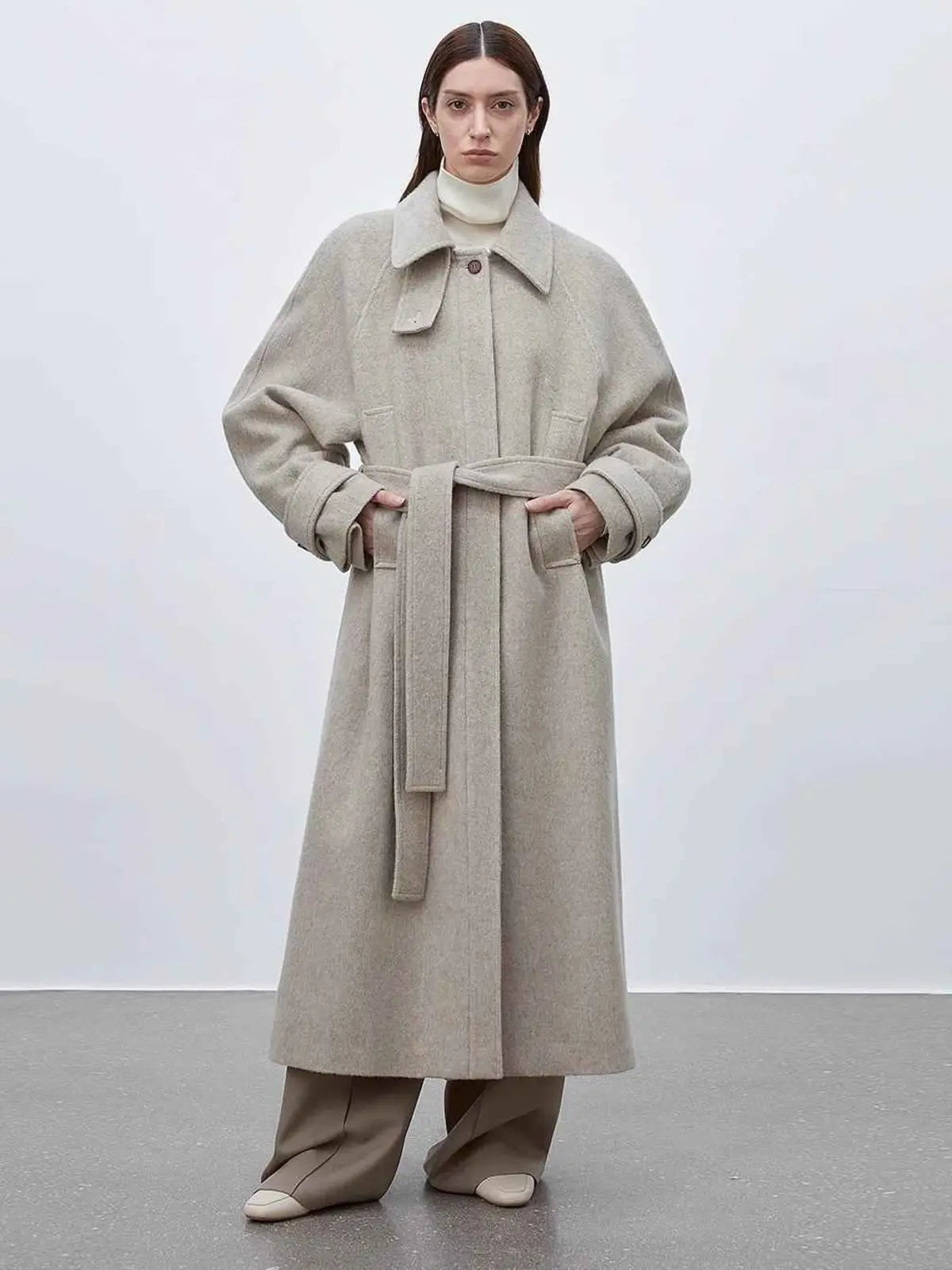 Moonlit Veil raglan sleeve double-layer collar wool coat product image 04