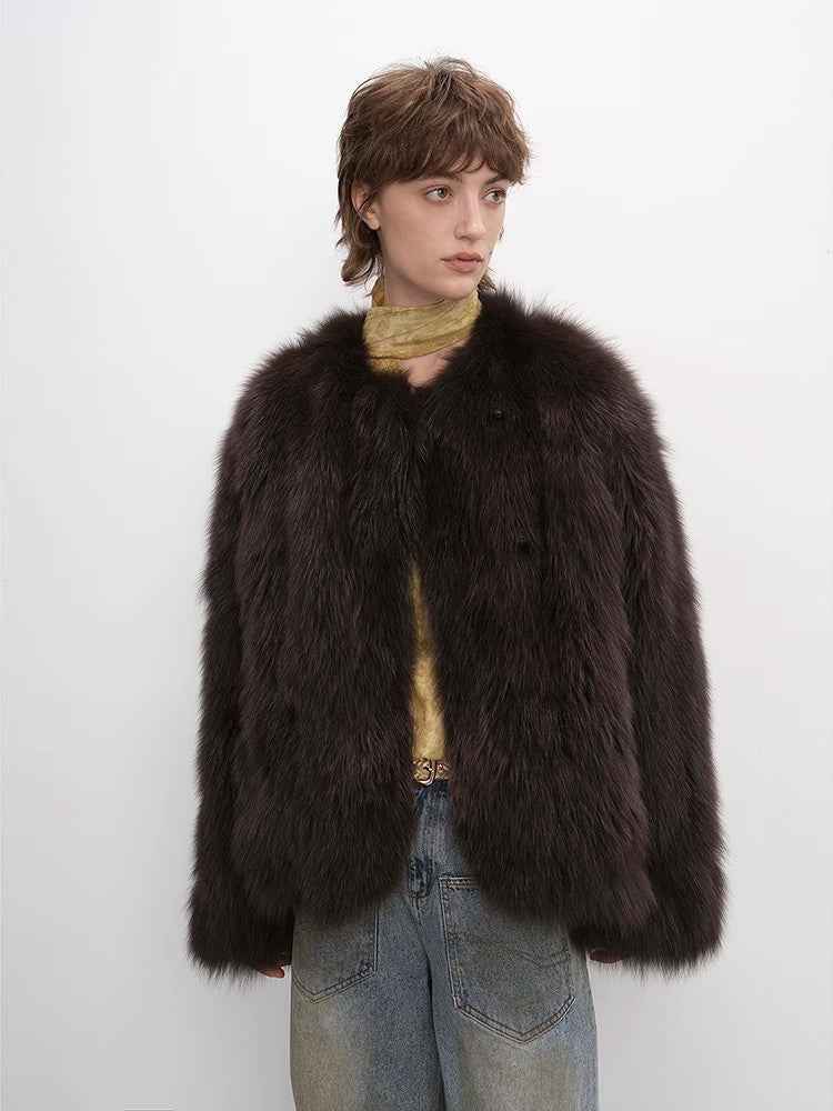 Morning Mist Manor Urban Chic Chicken Heart Collar Drop Shoulder Fox Fur Coat - variant_title