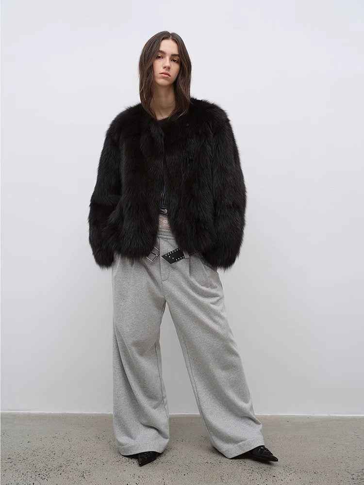 Morning Mist Manor Urban Chic Chicken Heart Collar Drop Shoulder Fox Fur Coat - variant_title