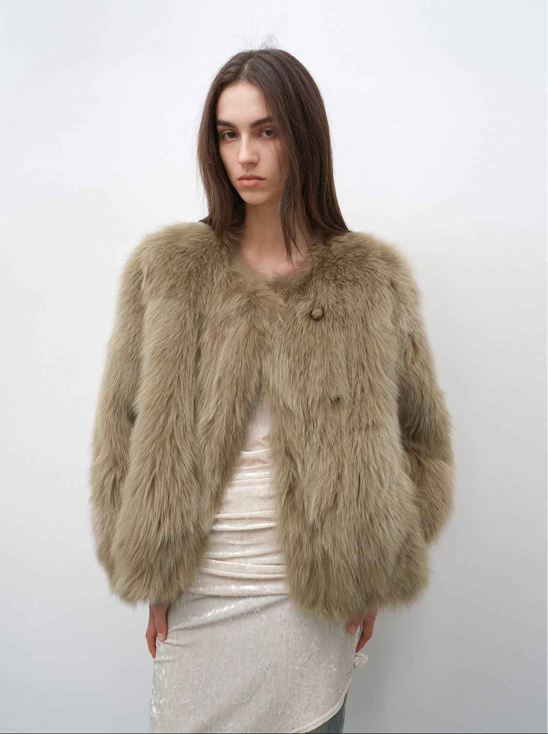 Morning Mist Manor Urban Chic Chicken Heart Collar Drop Shoulder Fox Fur Coat - variant_title
