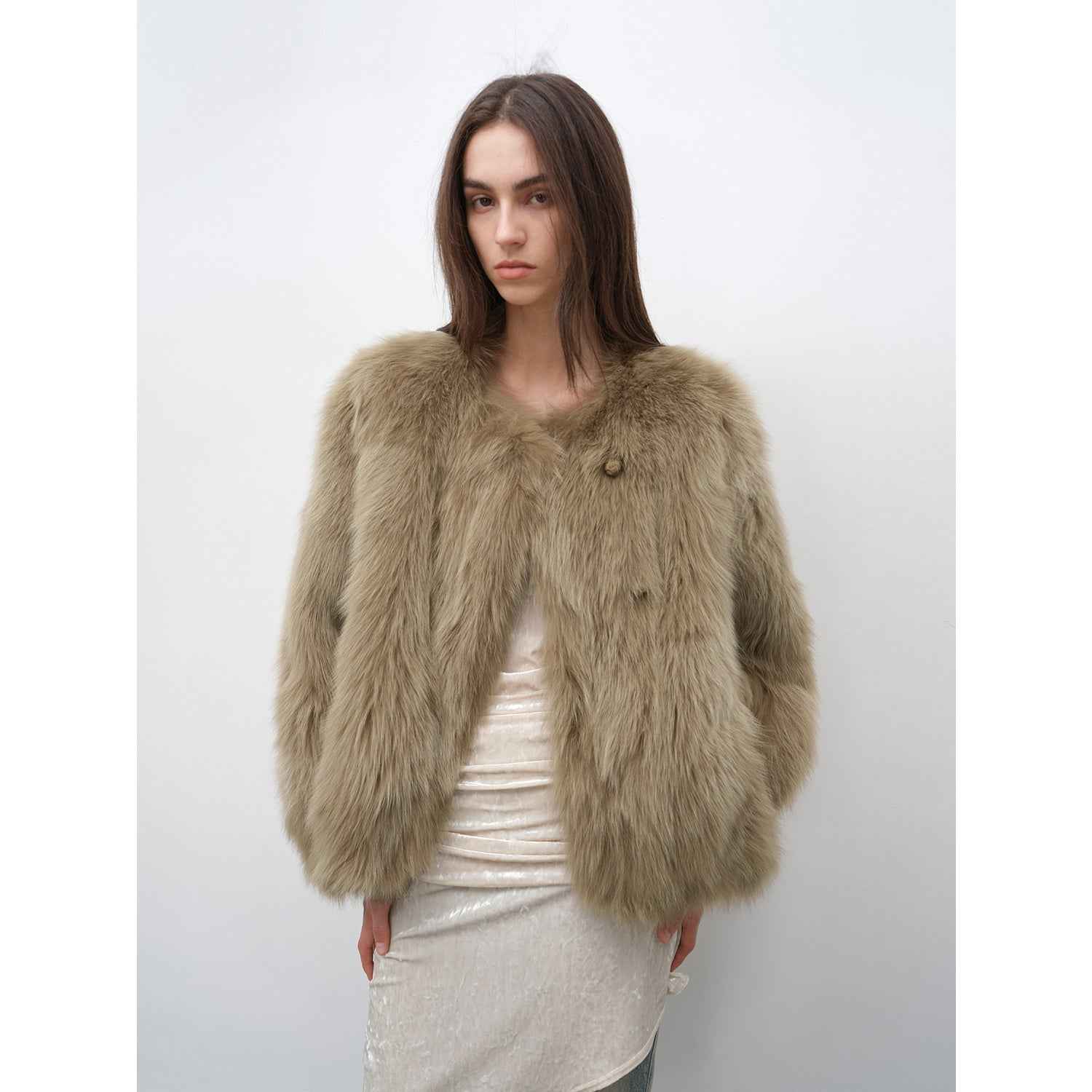 Morning Mist Manor Urban Chic Chicken Heart Collar Drop Shoulder Fox Fur Coat - variant_title