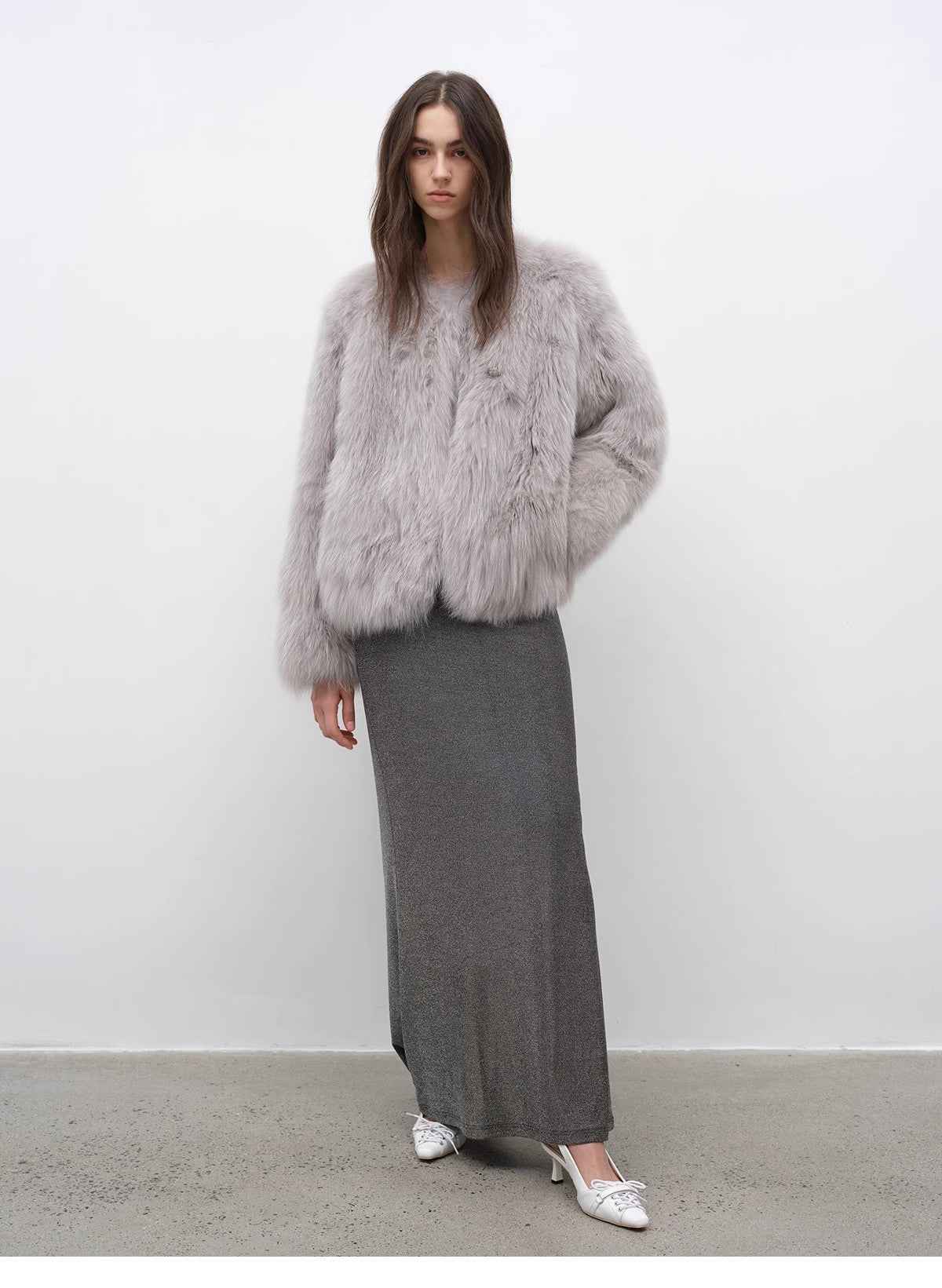 Morning Mist Manor Urban Chic Chicken Heart Collar Drop Shoulder Fox Fur Coat - variant_title