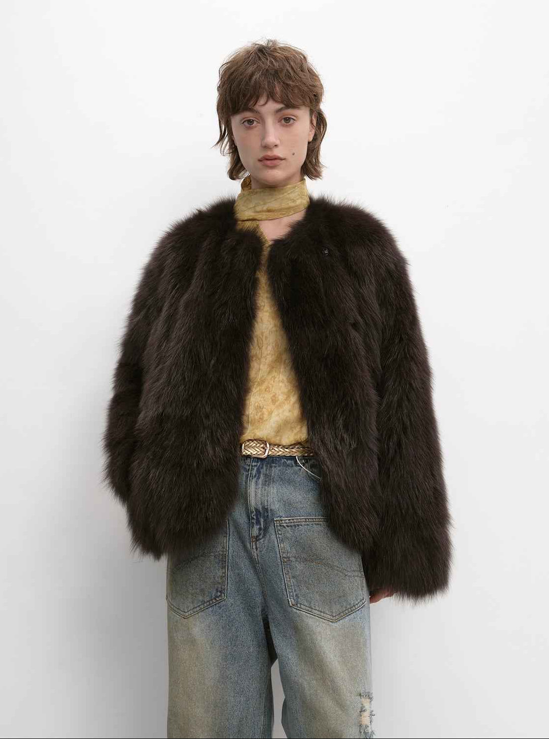 Morning Mist Manor Urban Chic Chicken Heart Collar Drop Shoulder Fox Fur Coat - variant_title