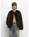 Morning Mist Manor Urban Chic Chicken Heart Collar Drop Shoulder Fox Fur Coat - variant_title