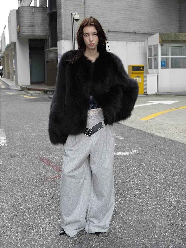 Morning Mist Manor Urban Chic Chicken Heart Collar Drop Shoulder Fox Fur Coat - variant_title