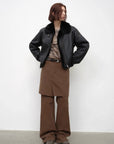 Black Toscana wool shearling motorcycle jacket, full outfit view