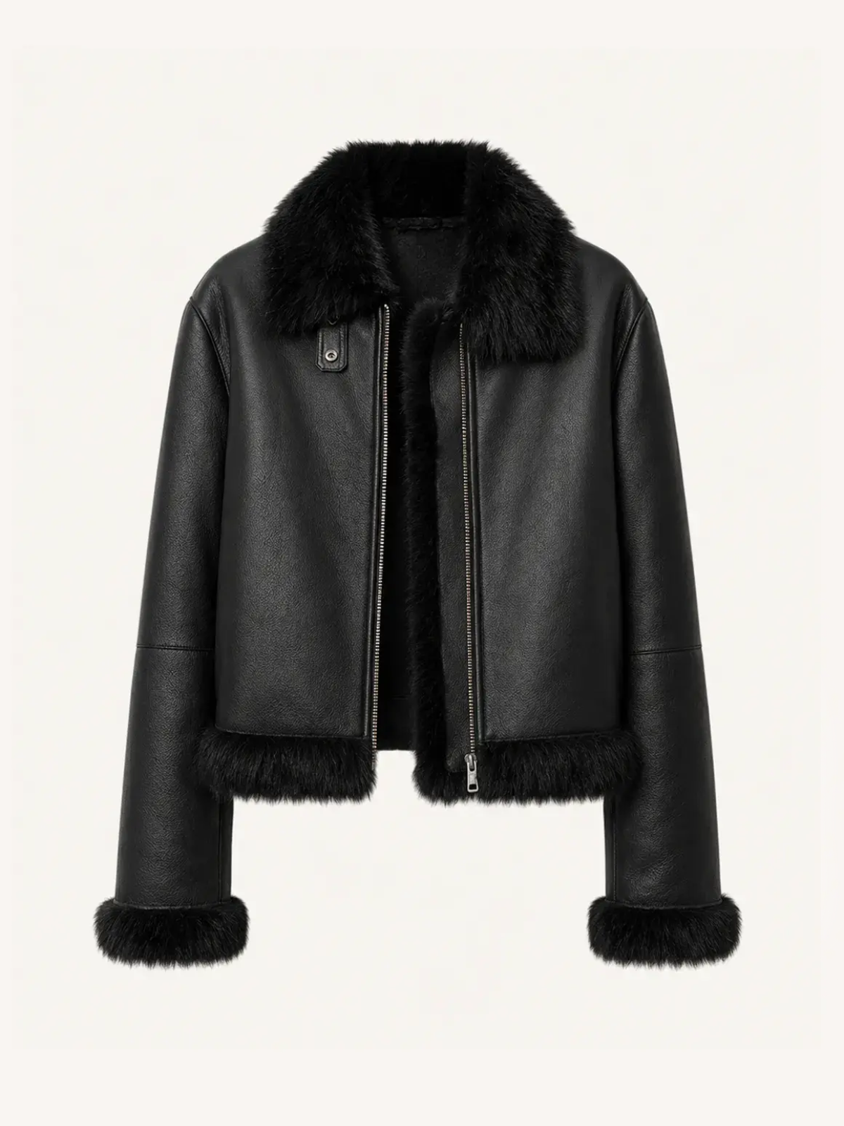 Black Toscana wool shearling motorcycle jacket product cutout