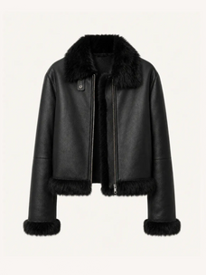 Black Toscana wool shearling motorcycle jacket product cutout