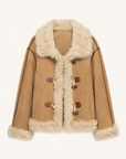 Firelady Fur Women's Shearling Coat | Merino Wool & Curly Toca Trim, Imported Two-Tone Plush Shawl Collar“Galaxy Gala”