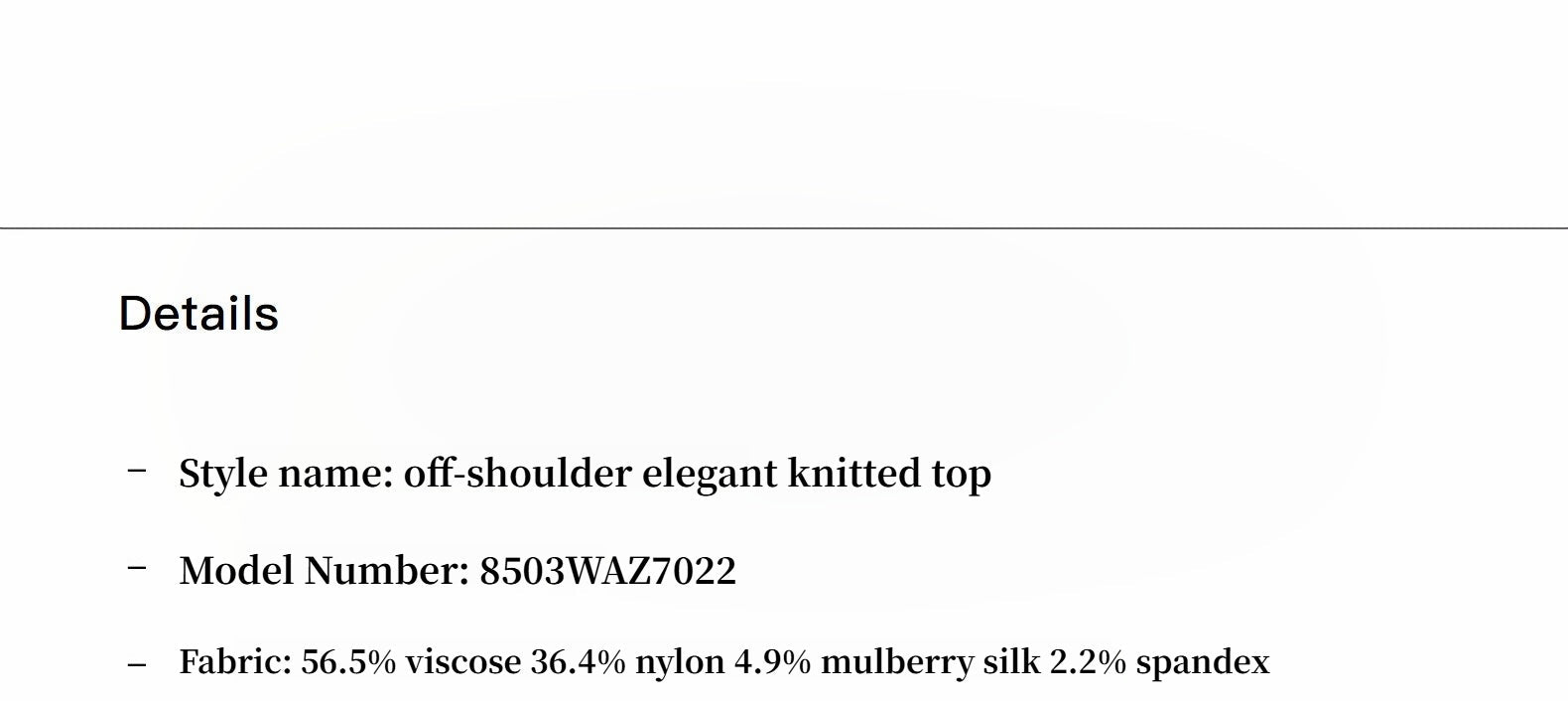 Mulberry silk off-shoulder knitted summer top product details and fabric information
