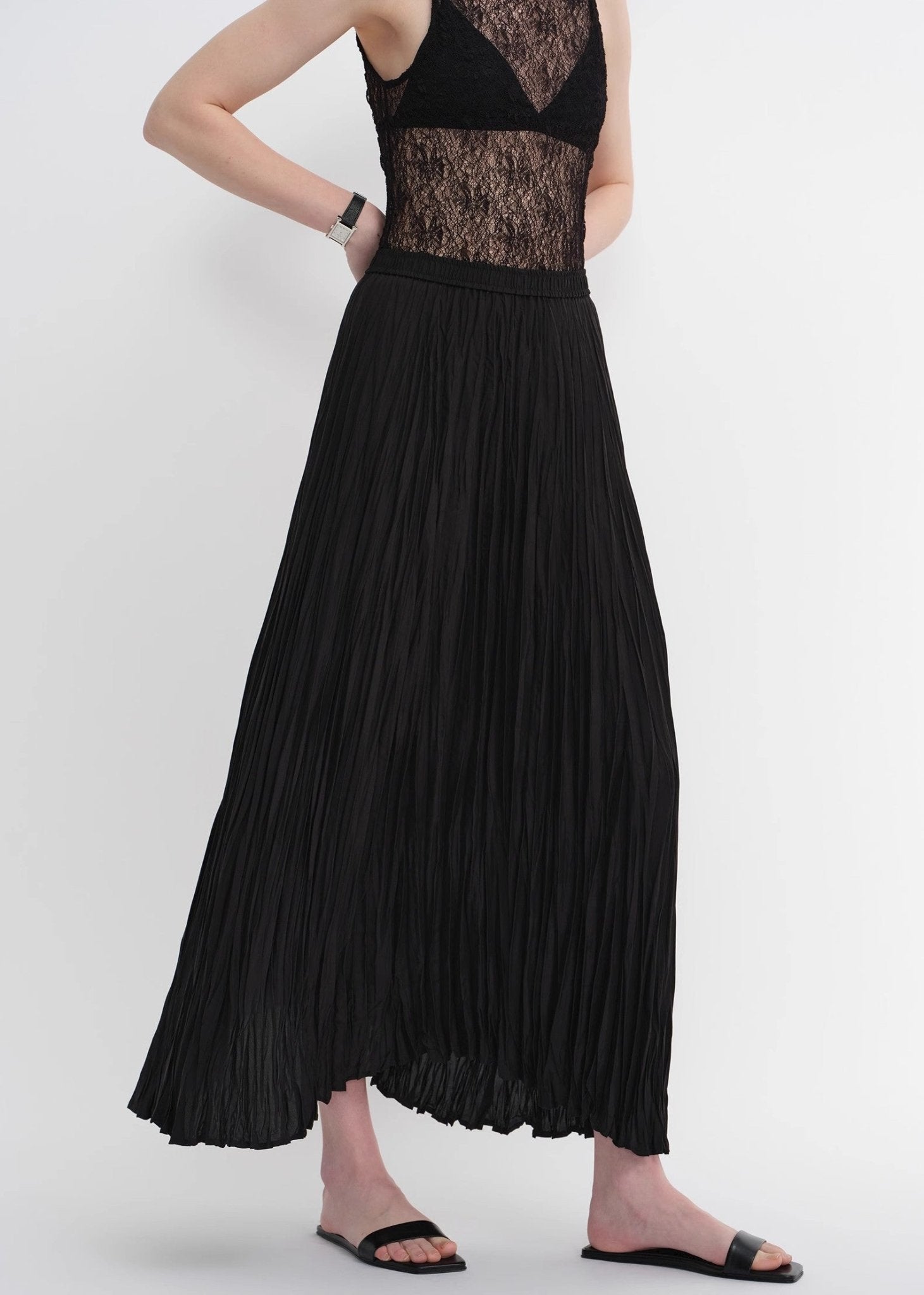 Mulberry silk custom pleated irregular hem skirt for women - variant_title