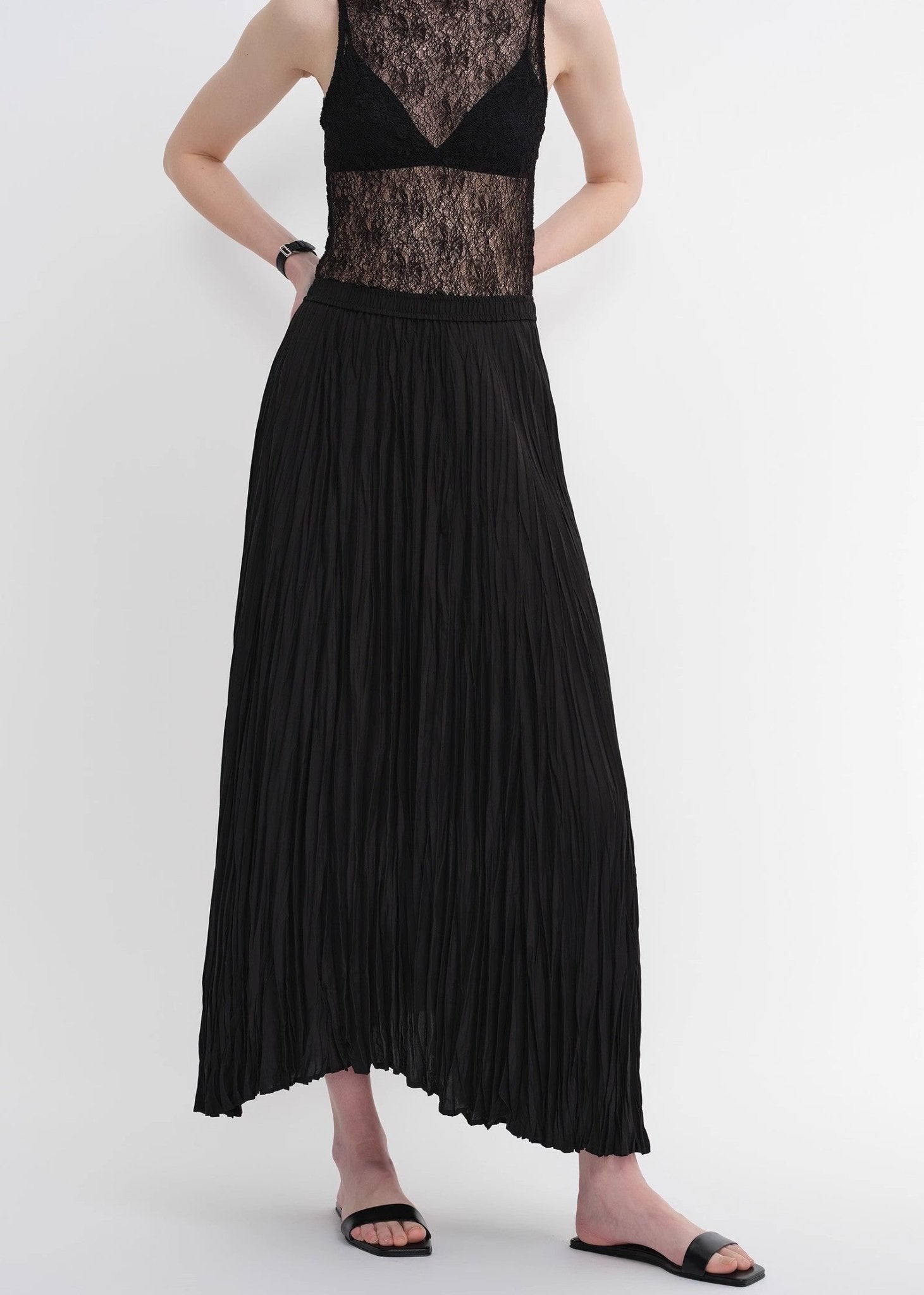 Mulberry silk custom pleated irregular hem skirt for women - variant_title