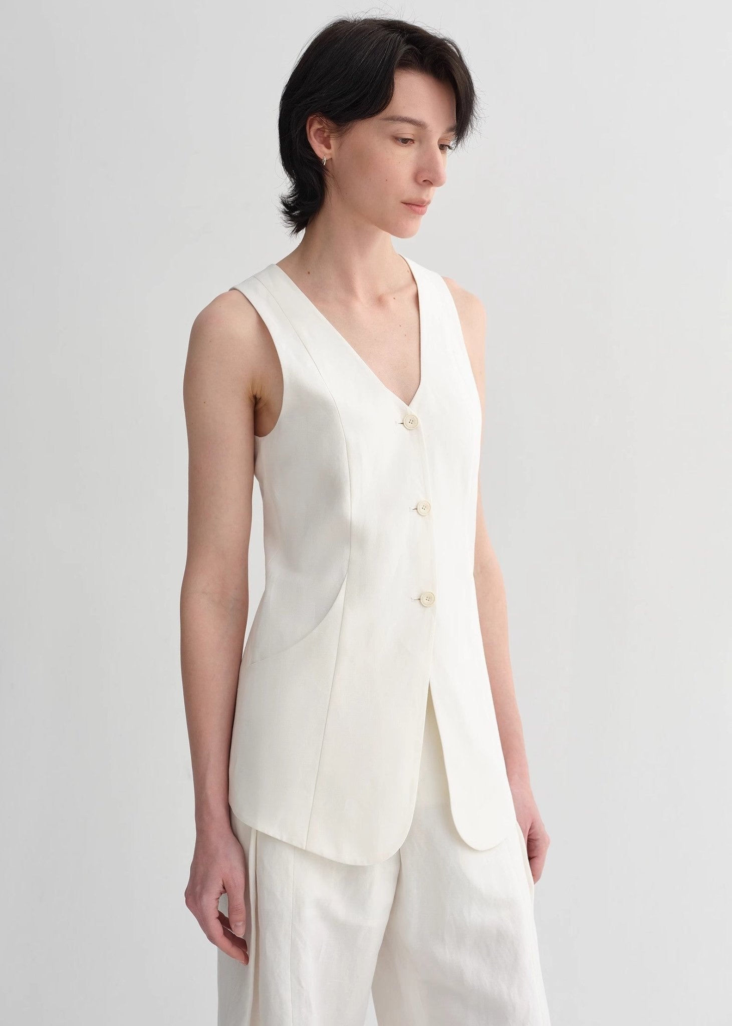 Mulberry silk linen V - neck vest summer suit for women - variant_title