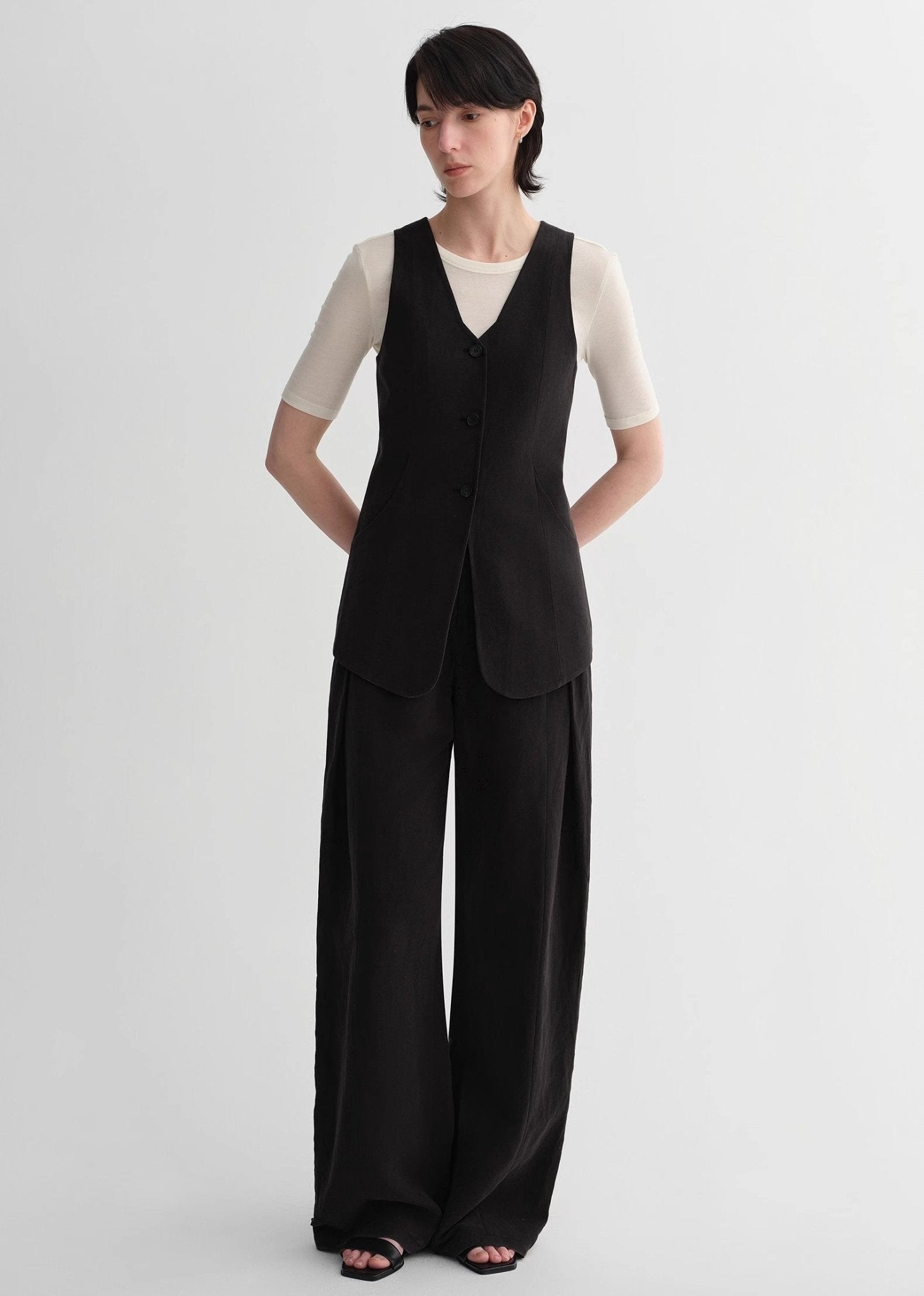 Mulberry silk linen V - neck vest summer suit for women - variant_title