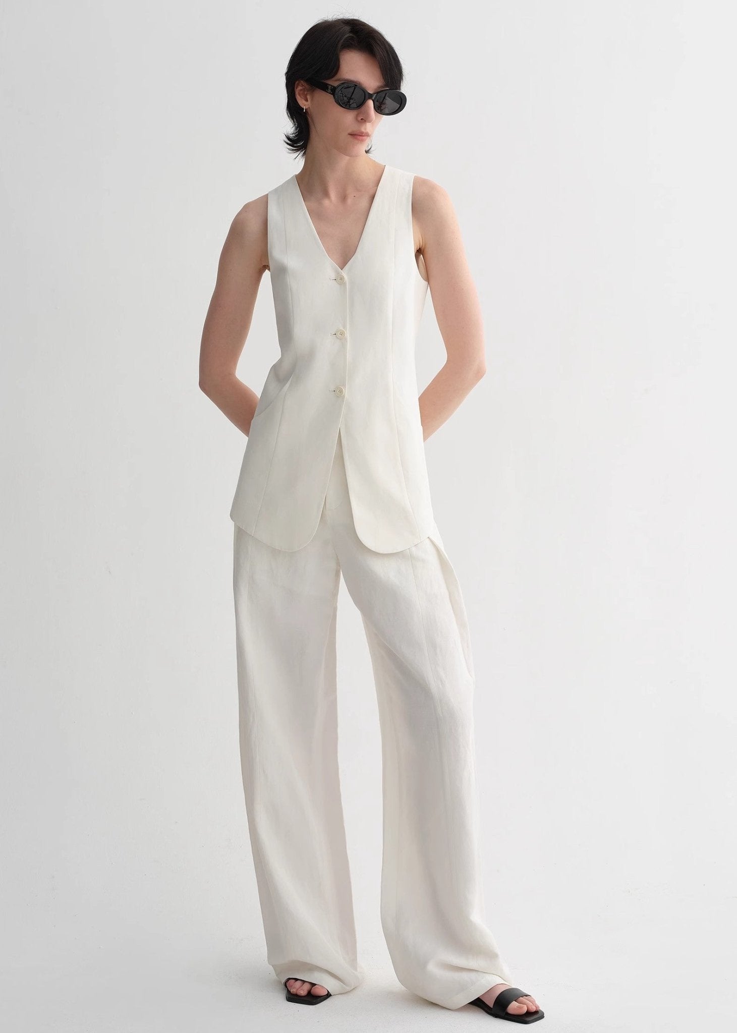 Mulberry silk linen V - neck vest summer suit for women - variant_title
