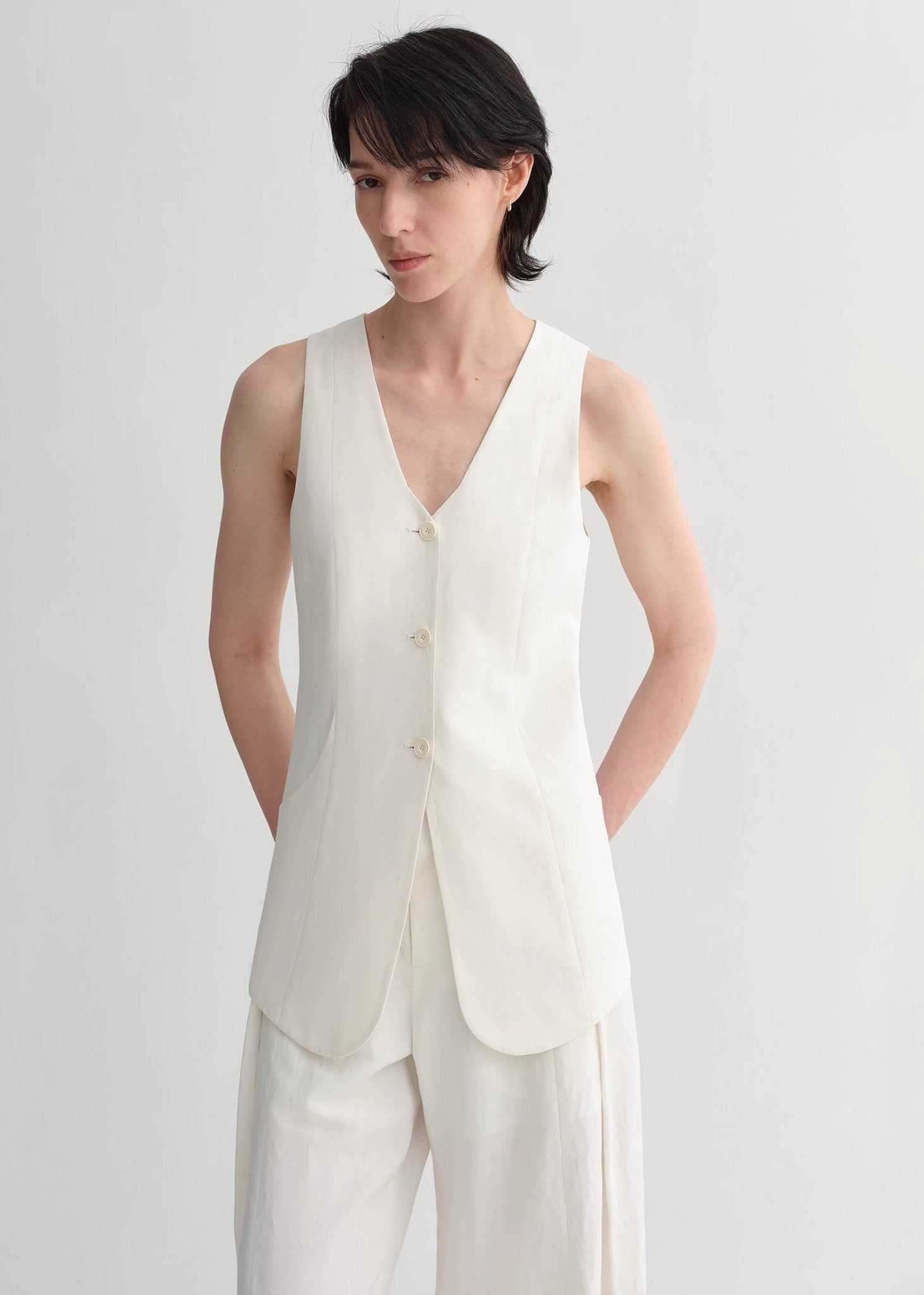 Mulberry silk linen V - neck vest summer suit for women - variant_title