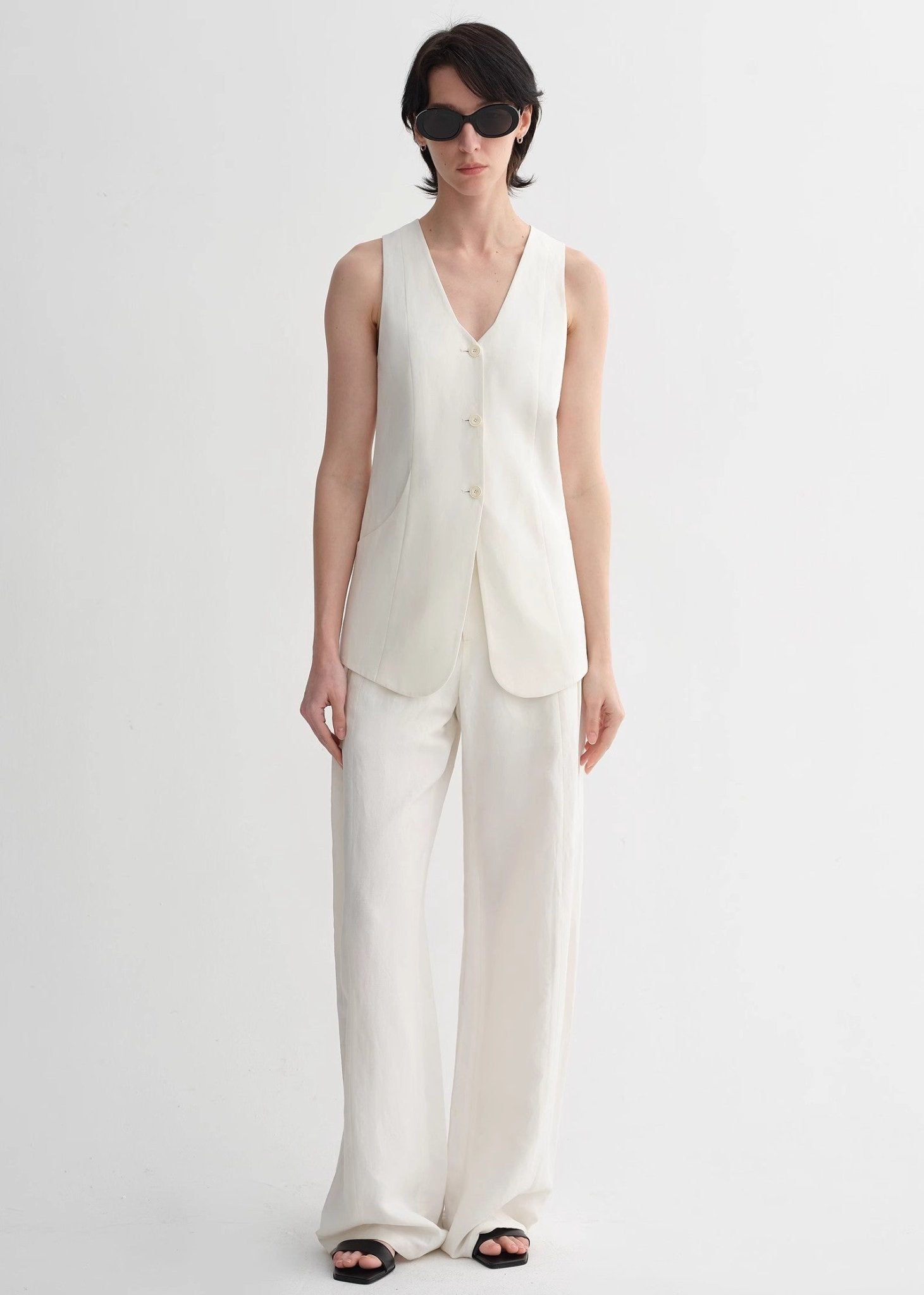 Mulberry silk linen V - neck vest summer suit for women - variant_title