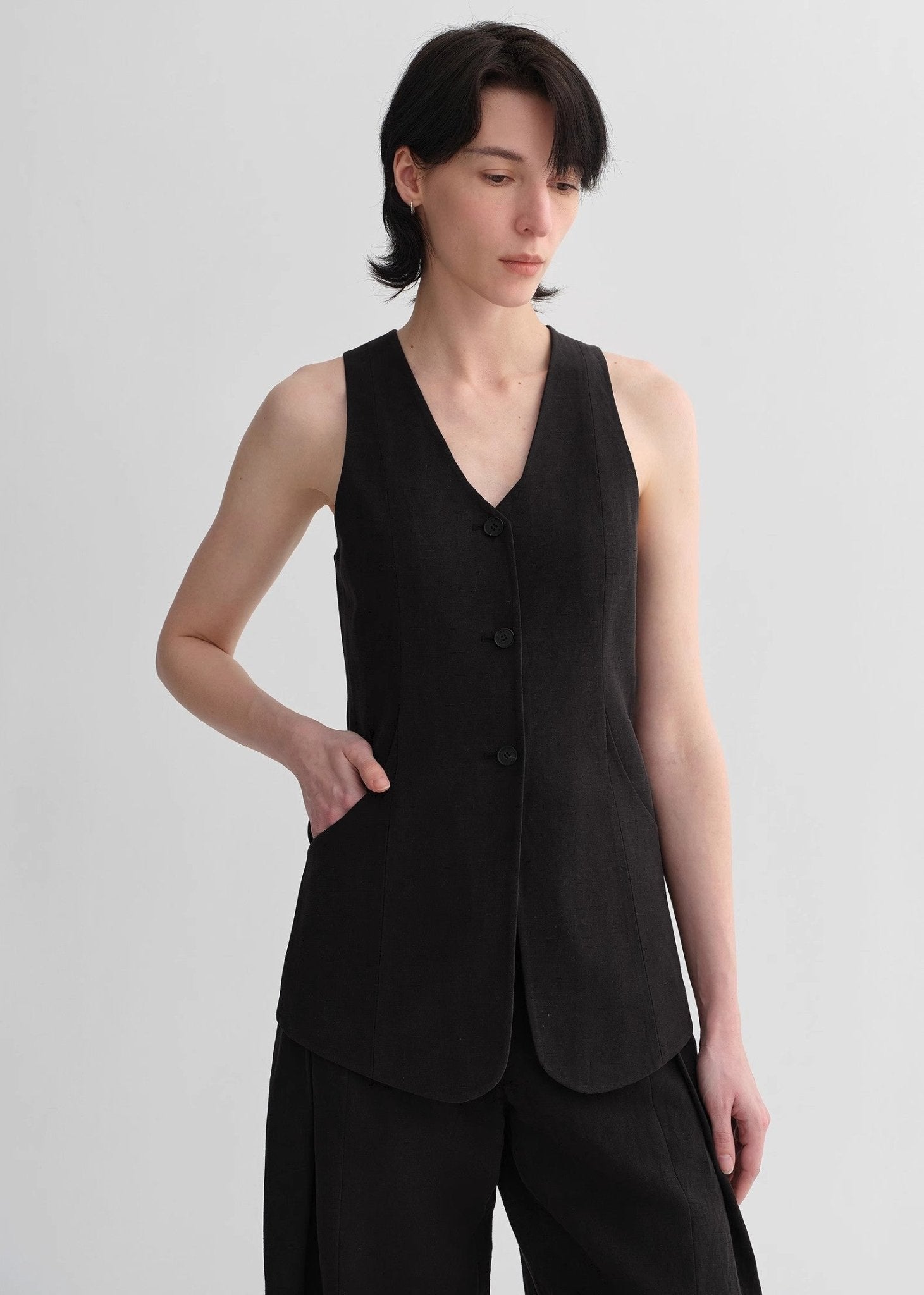 Mulberry silk linen V - neck vest summer suit for women - variant_title