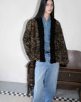 "Multiple Stripes" Retro Personalized Stripe Print Delicate V - Neck Rex Rabbit Fur Jacket - variant_title