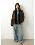 "Multiple Stripes" Retro Personalized Stripe Print Delicate V - Neck Rex Rabbit Fur Jacket - variant_title