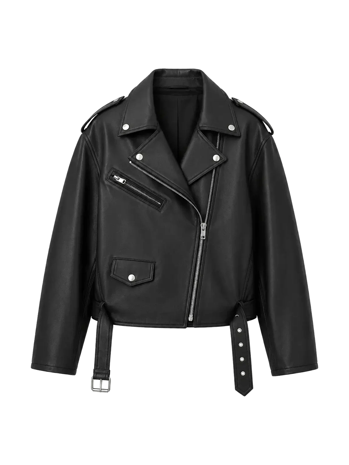 Murasaki River lambskin biker jacket - Black product cutout