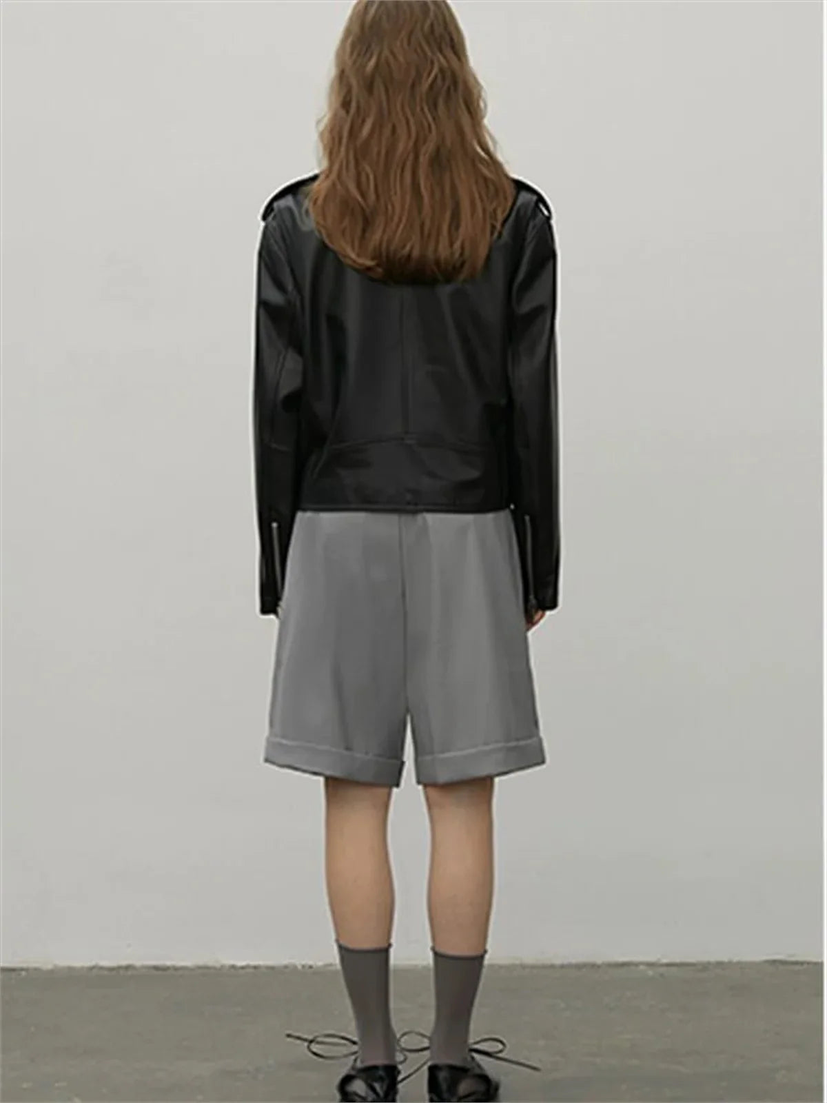 Murasaki River lambskin biker jacket - Black back model view