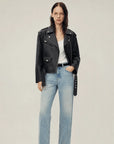 Murasaki River lambskin biker jacket - Black full model view