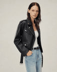 Murasaki River lambskin biker jacket - Black side model view