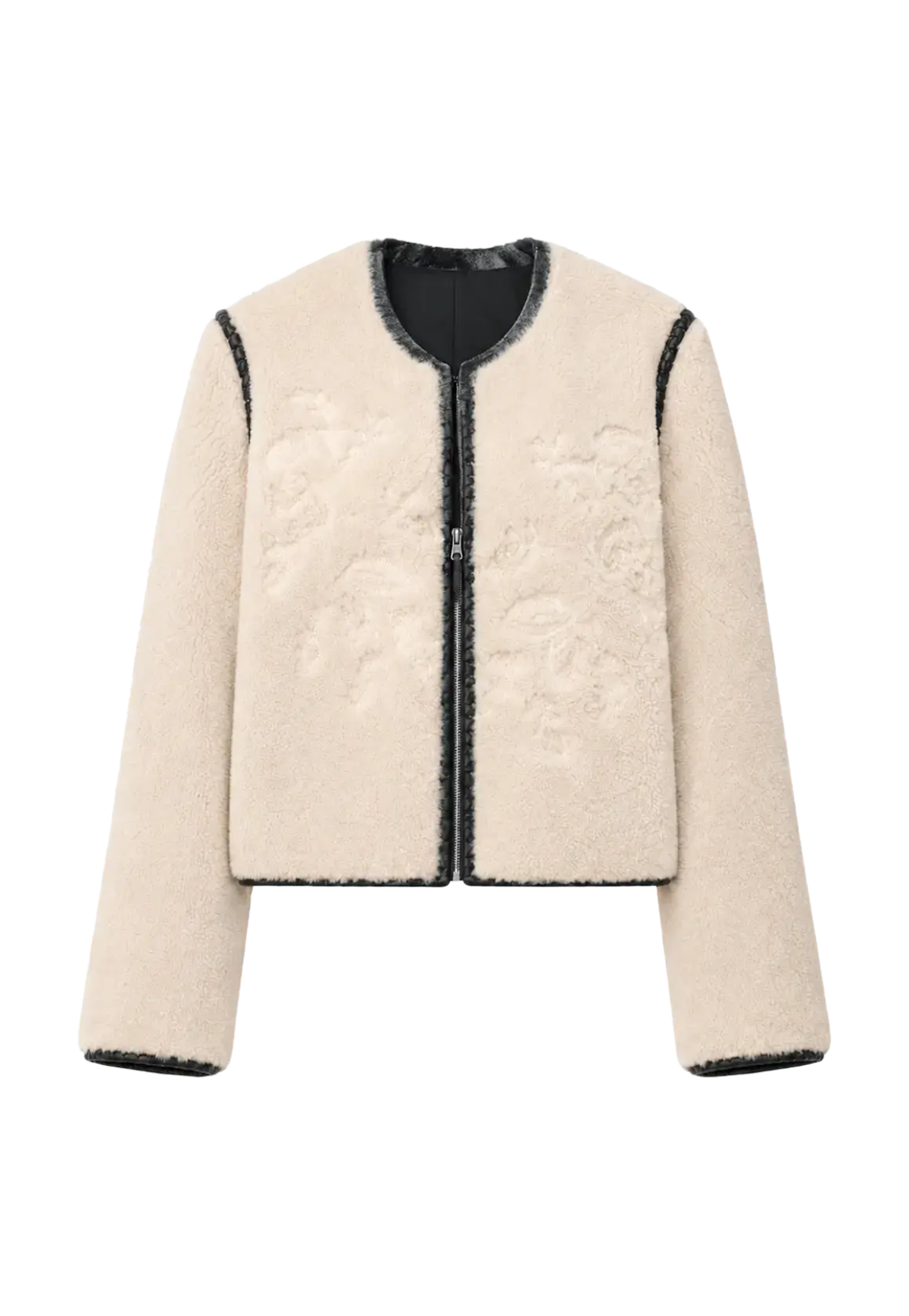 Muse Project embroidered Merino shearling short coat, front product view