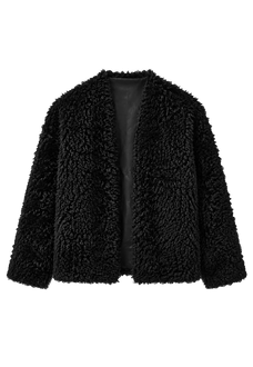 My Little Curly black Toscana shearling jacket front product view