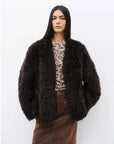 My Little Curly black Toscana shearling jacket side styling view