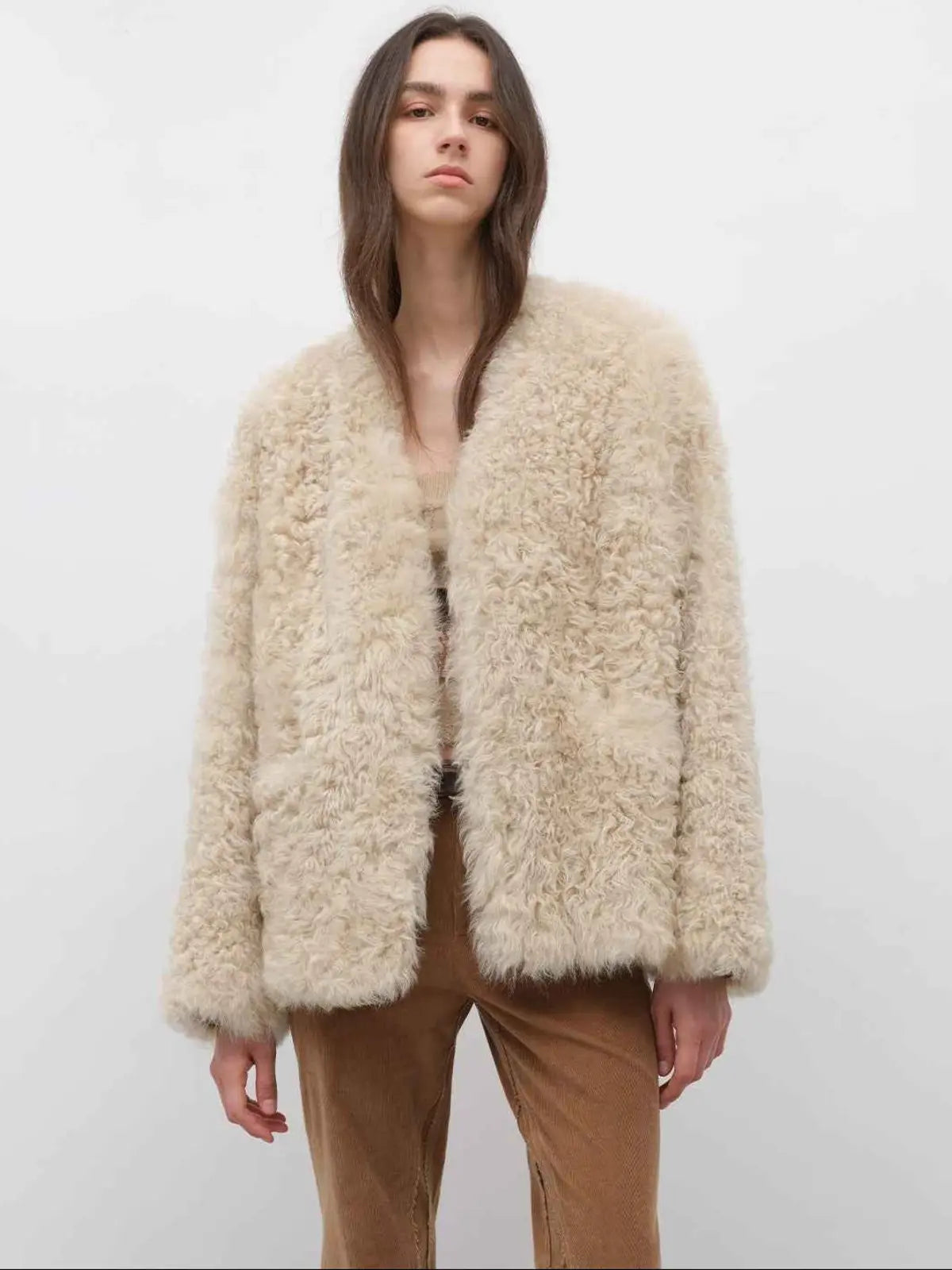 My Little Curly black Toscana shearling jacket collar detail