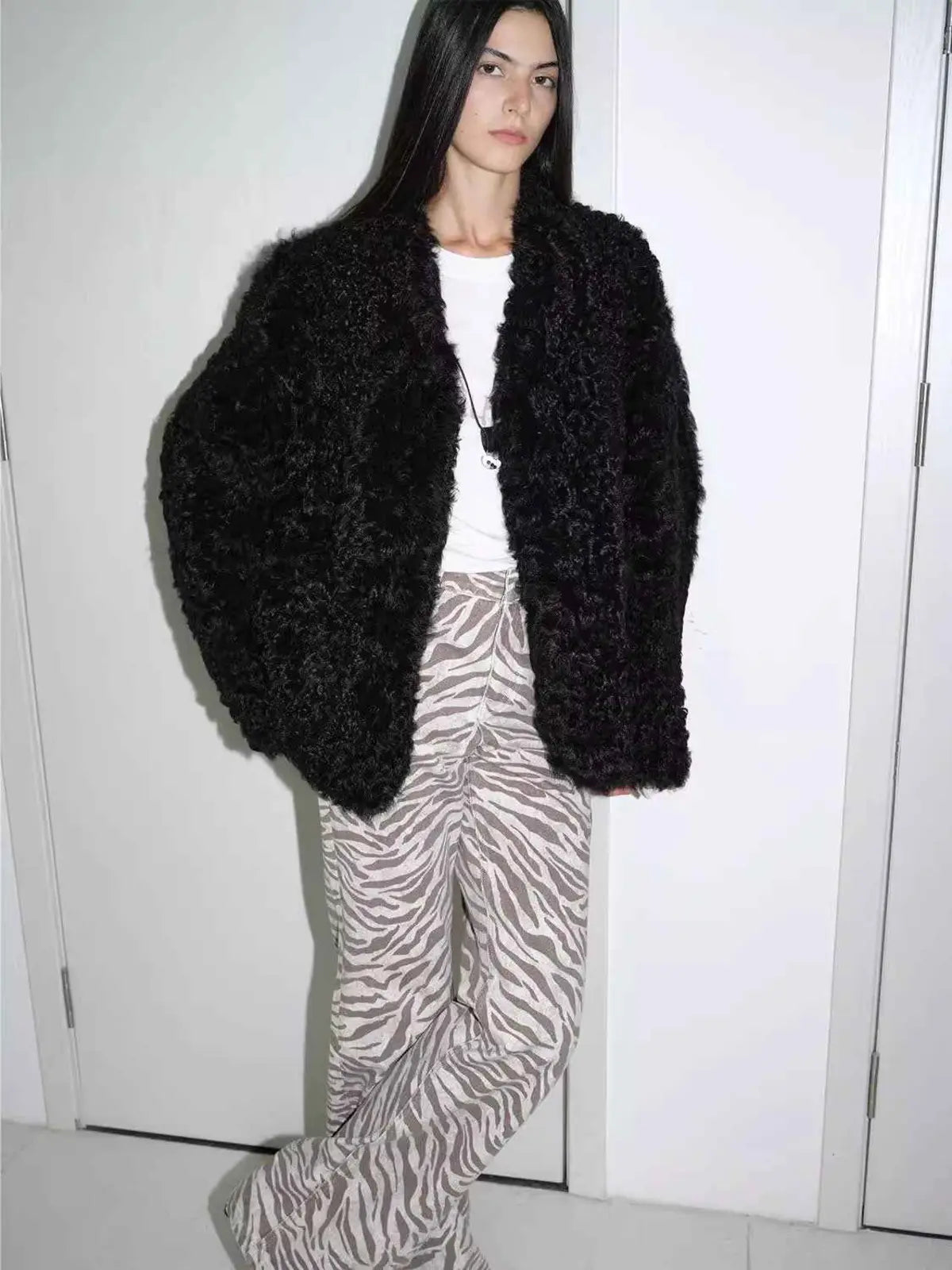 My Little Curly black Toscana shearling jacket sleeve detail