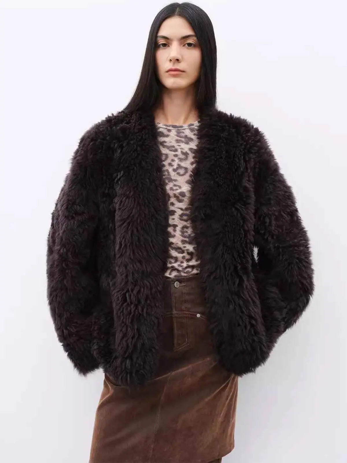 My Little Curly black Toscana shearling jacket placket detail