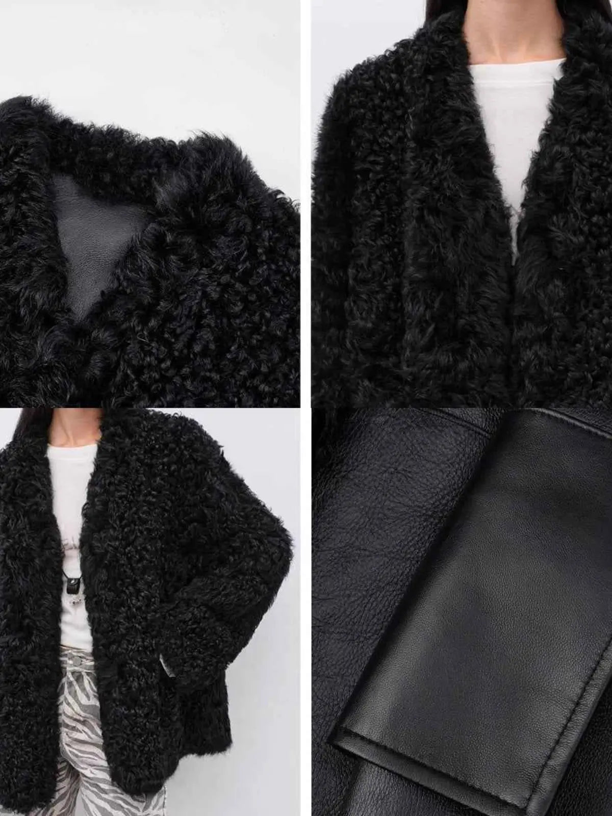 My Little Curly black Toscana shearling jacket material detail