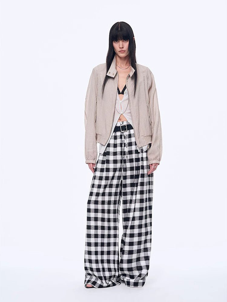 National Style Tencel Acetate Jacquard/Drape Linen Plaid Retro Casual Pants Spring"Plaid Accent" - variant_title